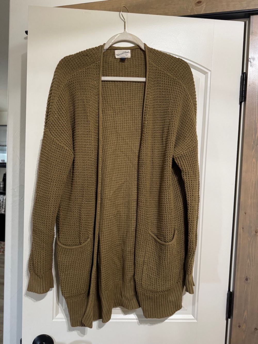 Universal Thread Olive Green Open-Front Waffle Knit Cardigan